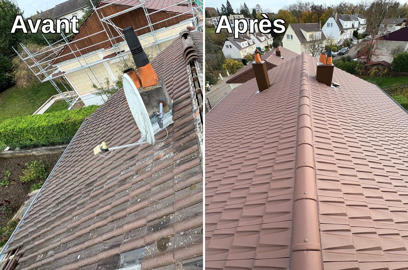 La même toiture avant et après les travaux